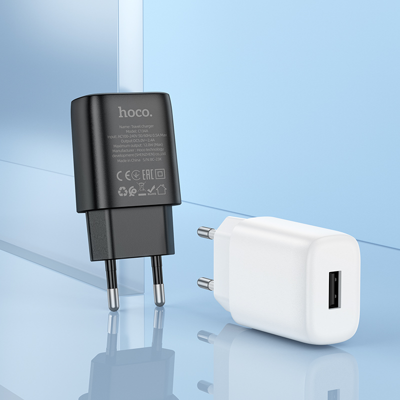 Сетевое зарядное устройство HOCO C134A Solid 1xUSB с Кабелем USB - Type-C, 2.4A, белый фото