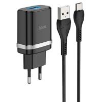 Сетевое зарядное устройство HOCO C12Q Smart 1xUSB с Кабелем USB - Type-C, 3A, 18W, черный фото