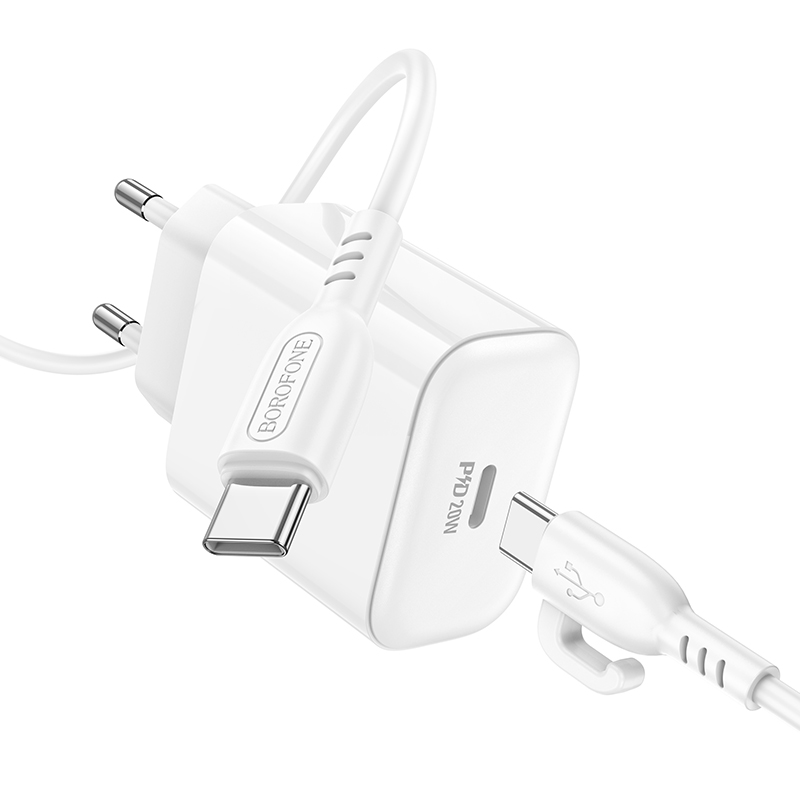 Сетевое зарядное устройство BOROFONE BA81A Single 1xUSB-C с Кабелем Type-C - Type-C, 20W, белый фото