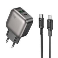 Сетевое зарядное устройство BOROFONE BAS54A Absolute 1xUSB + 1xUSB-C с Кабелем Type-C - Type-C, 3A, 20W, черный фото
