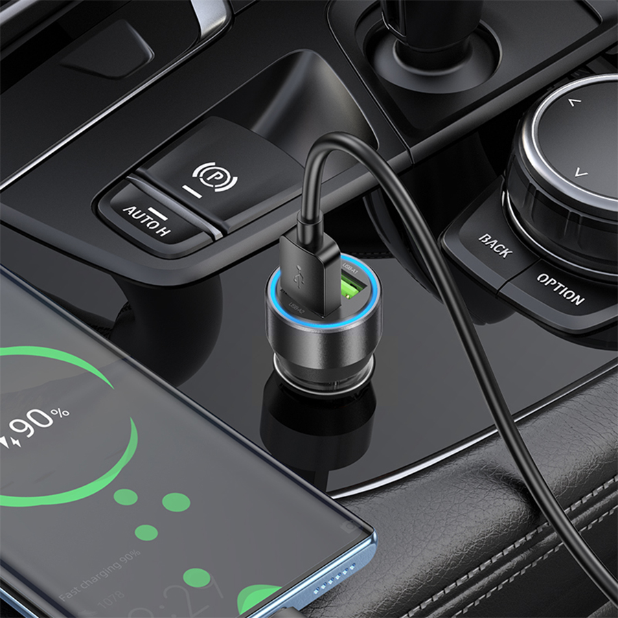 Автомобильное зарядное устройство HOCO NZ12 Prosperity, 2xUSB с Кабелем USB - Type-C, 36W, черный фото