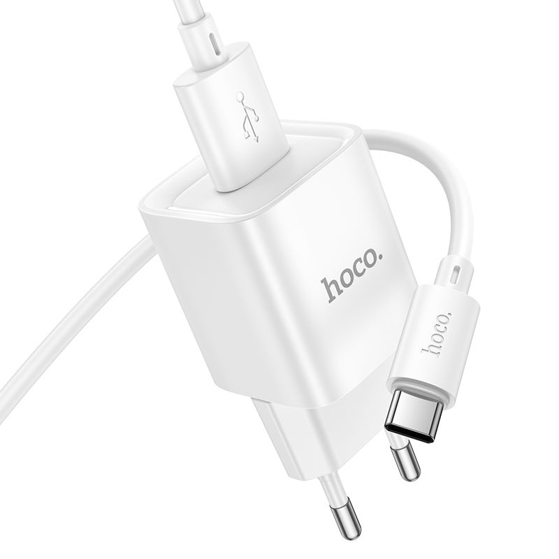 Сетевое зарядное устройство HOCO C145A Charm 1xUSB с Кабелем USB - Type-C, 18W, белый фото