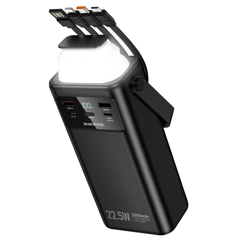 Портативный аккумулятор BOROFONE BJ65 High, встроенный кабель Lightning + Type-C + MircoUSB, 22.5W, 30000 мА⋅ч, черный фото