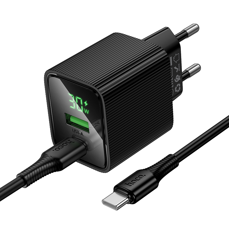 Сетевое зарядное устройство HOCO CS84A Excellent 1xUSB + 1xUSB-C с Кабелем Type-C - Type-C, 3A, 30W, черный фото