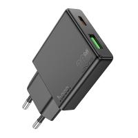 Сетевое зарядное устройство HOCO N38 Delgado 1xUSB + 1xUSB-C, 3A, 20W, черный фото