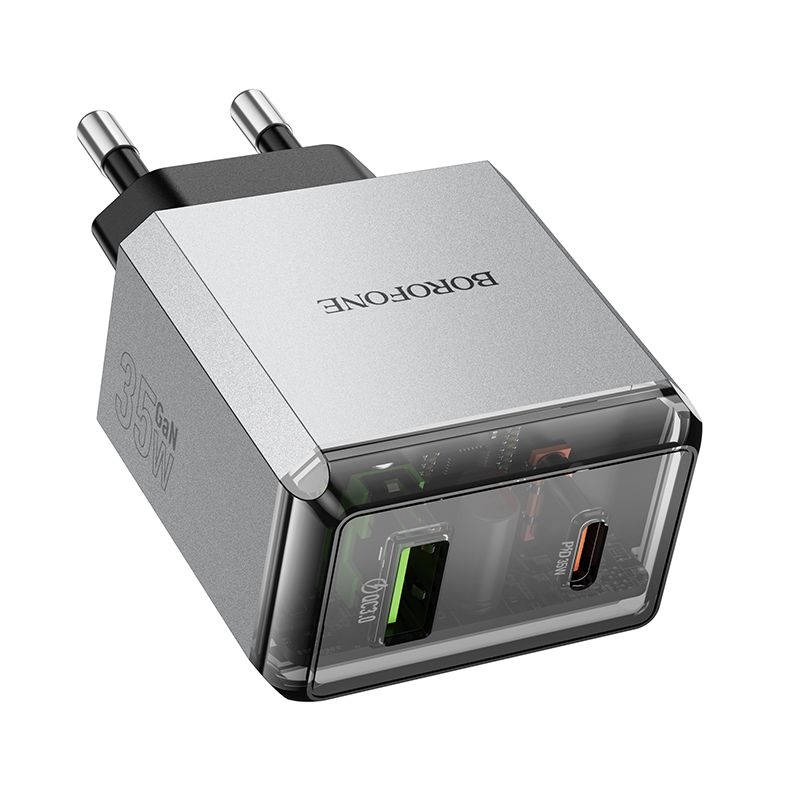 Сетевое зарядное устройство BOROFONE BN20 Lena 1xUSB + 1xUSB-C, 3A, 35W, серый металлик фото