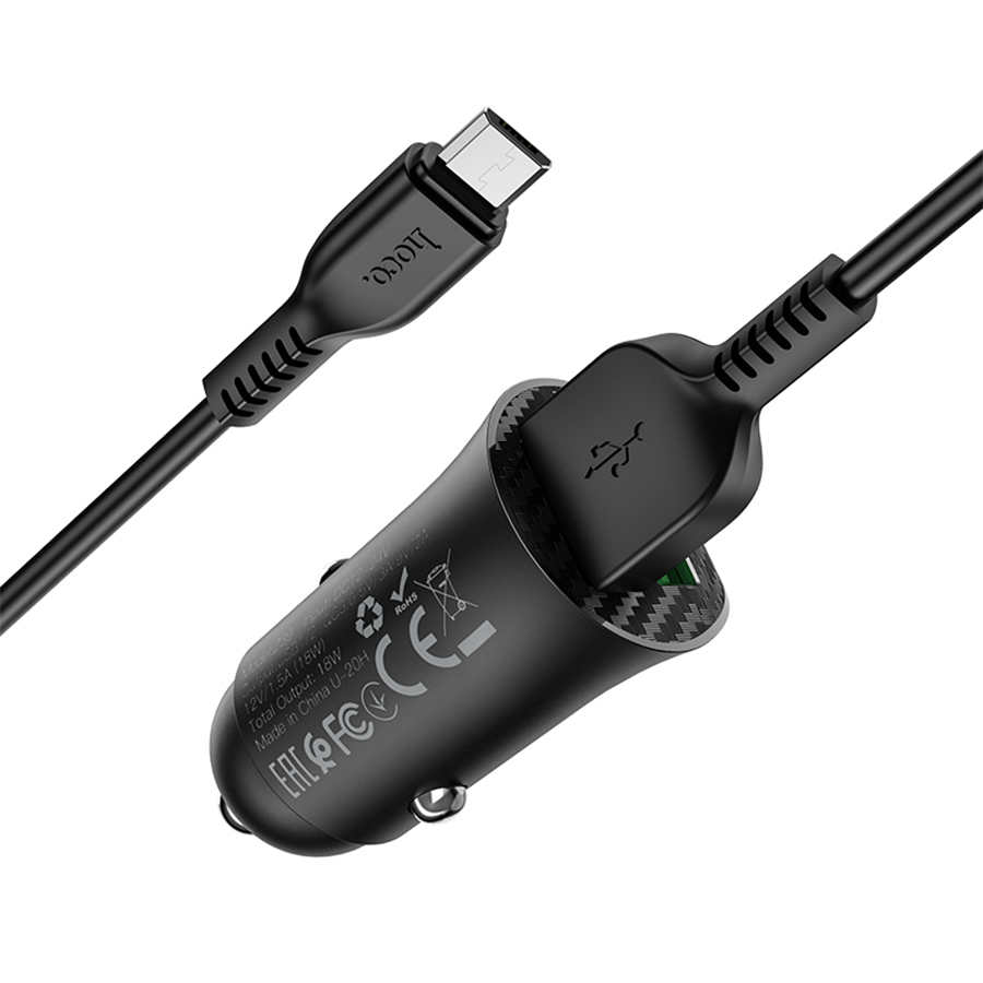 Автомобильное зарядное устройство HOCO Z39 Farsighted, 2xUSB с Кабелем USB - Micro, 18W, черный фото