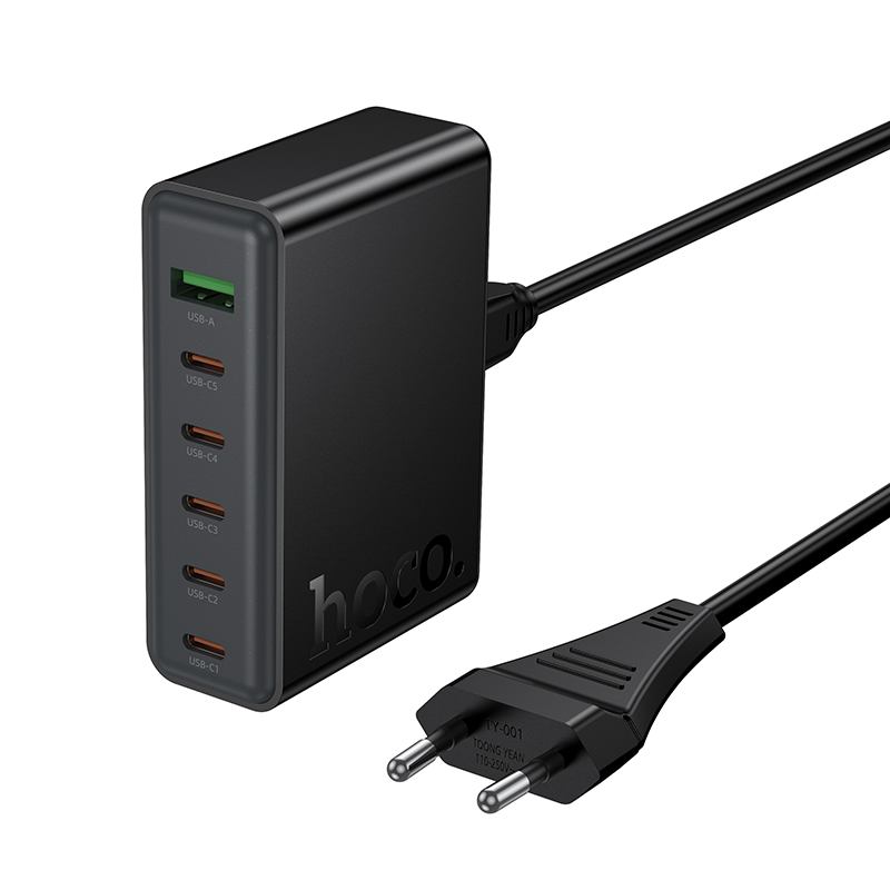 Сетевое зарядное устройство HOCO C152A Modern 1xUSB + 5xUSB-C, 3A, 70W, черный фото