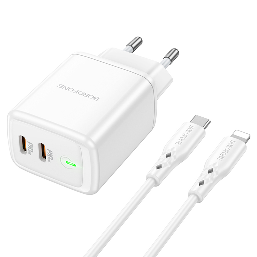 Сетевое зарядное устройство BOROFONE BN9 Reacher 2xUSB-C с Кабелем Type-C - Lightning, 35W, белый фото