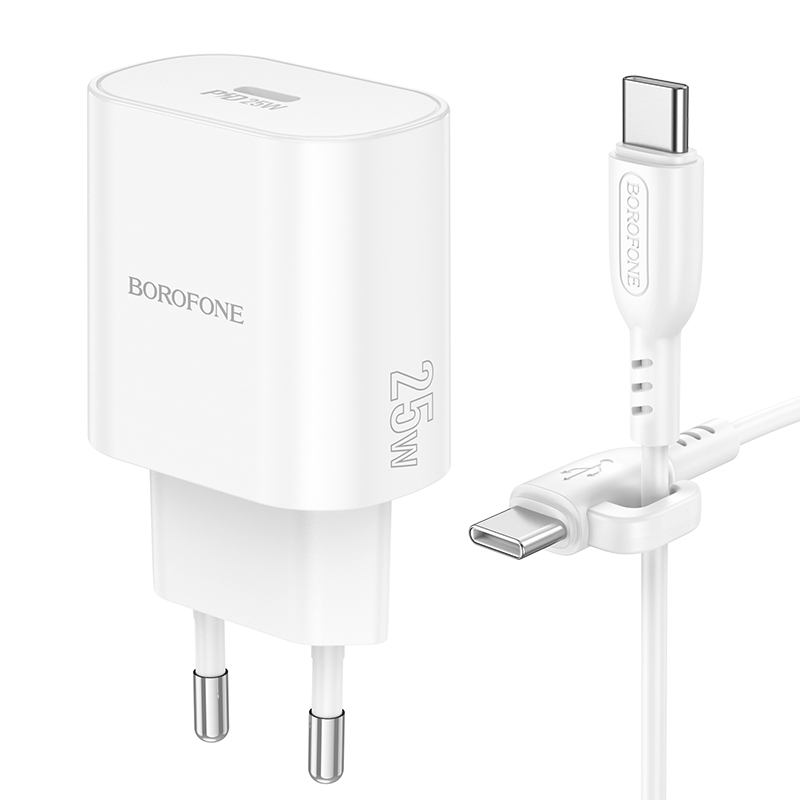 Сетевое зарядное устройство BOROFONE BA82A Platinum 1xUSB-C с Кабелем Type-C - Type-C, 25W, белый фото