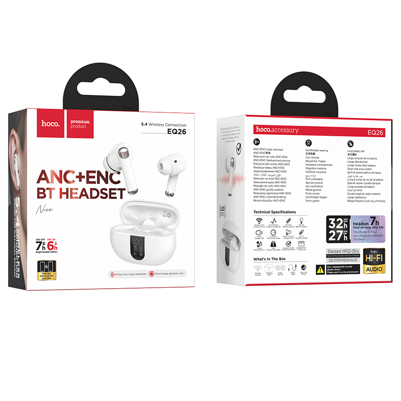 Беспроводные наушники TWS HOCO EQ26 Nice, Bluetooth 5.4, белый фото