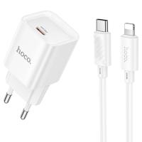 Сетевое зарядное устройство HOCO C146A Charm 1xUSB-C с Кабелем Type-C - Lightning, 20W, белый фото