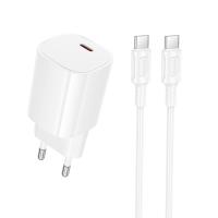 Сетевое зарядное устройство BOROFONE BA103A Pudding 1xUSB-C с Кабелем Type-C - Type-C, 20W, белый фото