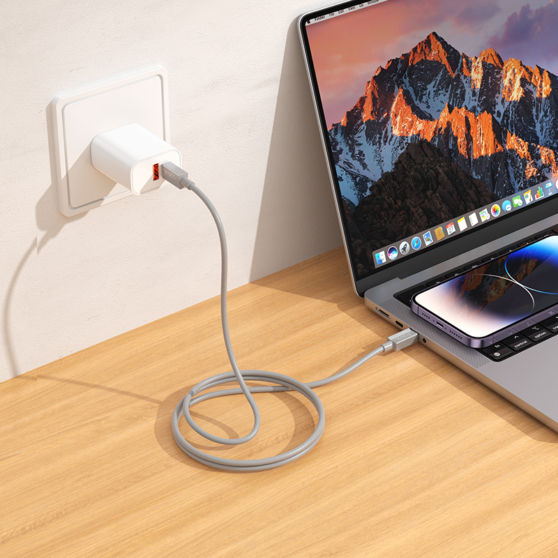 Кабель USB-C HOCO X107 Favor Type-C - Type-C, 3A, 60W, 1 м, серый фото