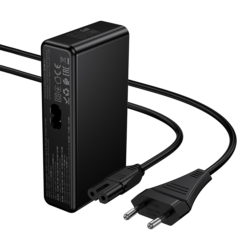 Сетевое зарядное устройство HOCO C151A Modern 1xUSB + 6xUSB-C с Кабелем Type-C, 3A, 70W, черный фото