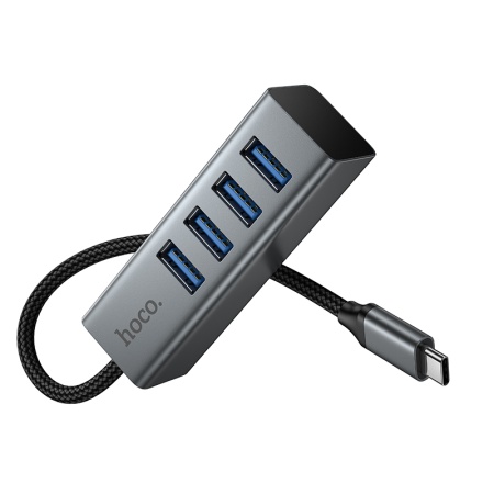USB HUB разветвитель HOCO HB1C 4 в 1 Type-C (m) - 4xUSB3.0 (f), 1 м, серый металлик фото