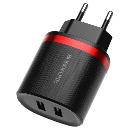 Сетевое зарядное устройство BOROFONE BA7A FlashPlug 2xUSB, 2.4A, черный фото