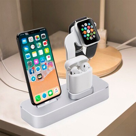Настольная зарядная станция COTEetCI CS7201-TS BASE 19 3-in-1 для iPhone+Airpods+Apple Watch, серебристый фото
