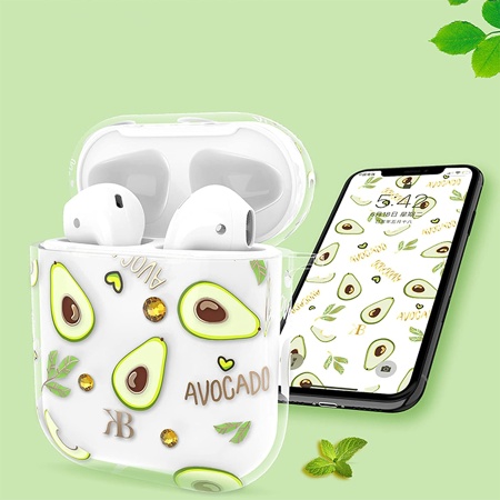 Чехол пластиковый Kingxbar со шнурком для Airpods 2, прозрачный, авокадо (3) фото