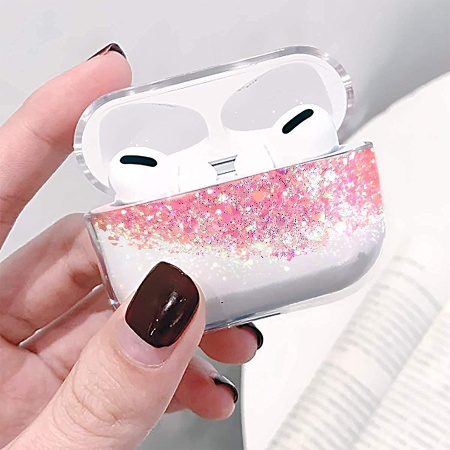 Чехол пластиковый Kingxbar со шнурком для Airpods Pro, прозрачный, розовые блестки (25) фото