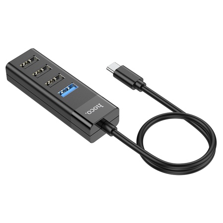 USB HUB разветвитель HOCO HB25 Easy 4 в 1 Type-C (m) - USB3.0 (f) + 3xUSB2.0 (f), черный фото