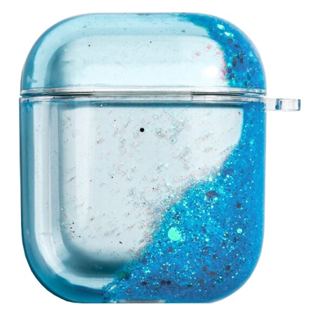 Чехол пластиковый Kingxbar со шнурком для Airpods 2, прозрачный, голубые блестки (28) фото