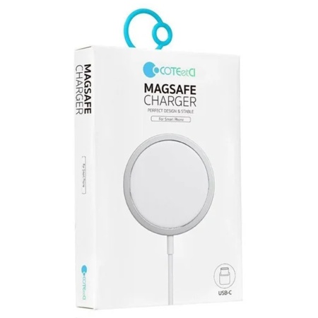 Беспроводное зарядное устройство MagSafe COTEetCI CS5702 MagSafe Charger с Кабелем Type-C, 15W, белый фото