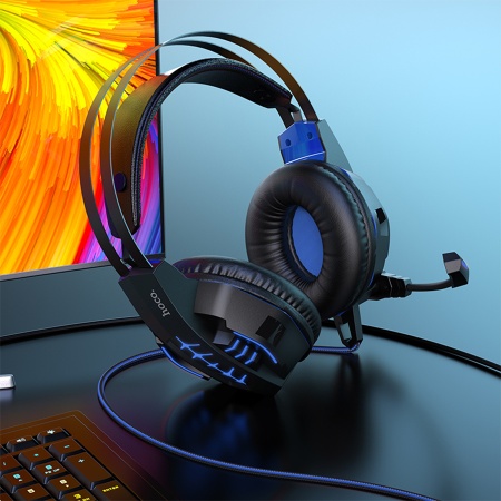 Проводные наушники HOCO W102 Cool tour gaming, USB+Jack 3.5mm, 2 м, синий фото