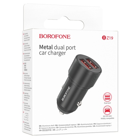 Автомобильное зарядное устройство BOROFONE BZ19 Wisdom, 2xUSB, 2.4A, 12W, черный фото
