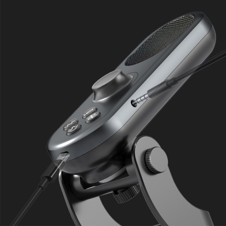 Микрофон универсальный кардиоидный JMARY MC-PW7, Type-C+Lightning+Jack 3.5mm, 1.8 м, черный фото