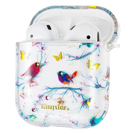 Чехол пластиковый Kingxbar со шнурком для Airpods 2, прозрачный, птицы (12) фото