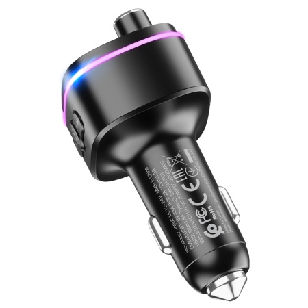 Автомобильное зарядное устройство с FM-Трансмиттер HOCO E62 Fast, 2xUSB + 1xUSB-C, 18W, черный фото