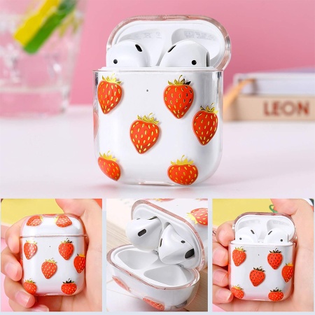 Чехол пластиковый Kingxbar со шнурком для Airpods 2, прозрачный, клубника (2) фото