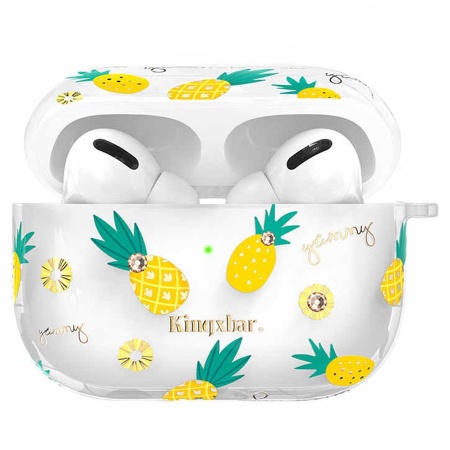 Чехол пластиковый Kingxbar со шнурком для Airpods Pro, прозрачный, ананасы (6) фото