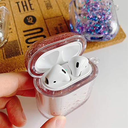 Чехол пластиковый Kingxbar со шнурком для Airpods 2, прозрачный, фиолетовые блестки (31) фото