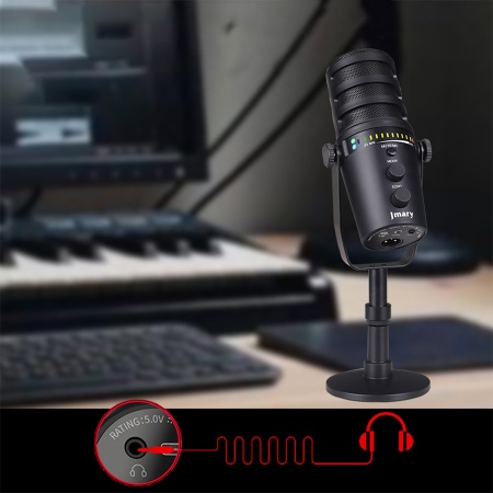Микрофон универсальный кардиоидный JMARY MC-PW12, Type-C+Bluetooth+AUX, черный фото