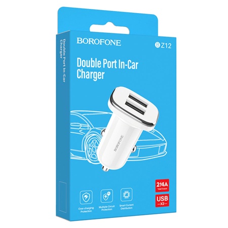 Автомобильное зарядное устройство BOROFONE BZ12 Lasting power, 2xUSB, 2.1A, белый фото