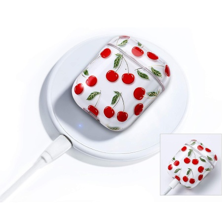 Чехол пластиковый Kingxbar со шнурком для Airpods 2, прозрачный, вишня (5) фото