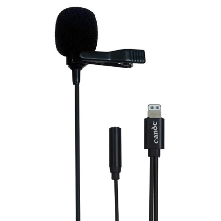 Микрофон петличный проводной CANDC DC-C11, Lightning+AUX, 6 м, черный фото