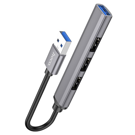USB HUB разветвитель HOCO HB26 4 в 1 USB3.0 (m) - USB3.0 (f) + 3xUSB2.0 (f), серый металлик фото
