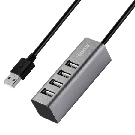 USB HUB разветвитель HOCO HB1 4 в 1 USB2.0 (m) - 4xUSB2.0 (f), 80 см, тусклый фото