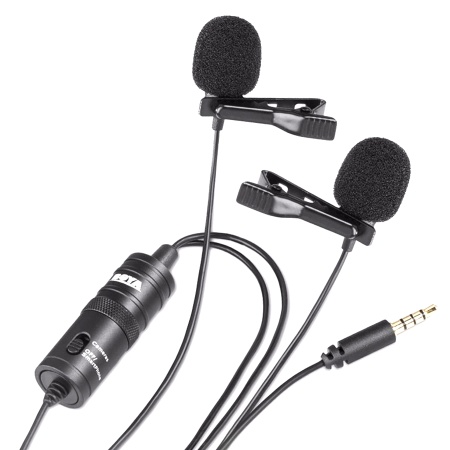 Микрофон петличный проводной BOYA BY-M1DM двойной всенаправленный, Jack 3.5mm, 4 м, черный фото