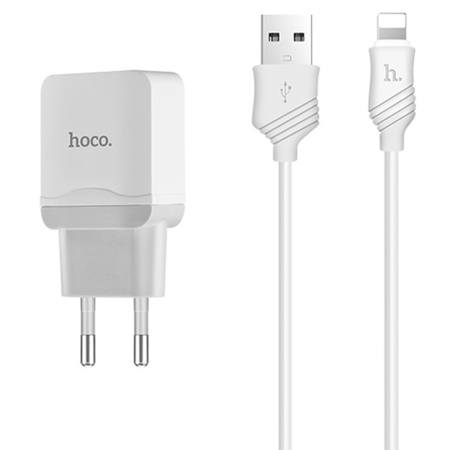 Сетевое зарядное устройство HOCO C22A Little 1xUSB с Кабелем USB - Lightning, 2.4A, 10.8W, белый фото