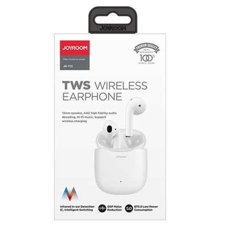 Беспроводные наушники TWS JOYROOM JR-T13, Bluetooth, белый фото