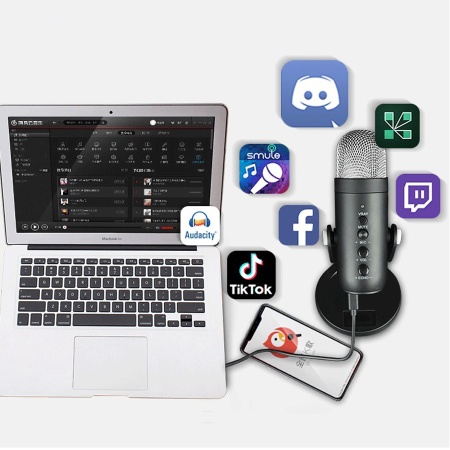 Микрофон универсальный кардиоидный JMARY MC-PW8, USB/Type-C+Jack 3.5 mm, 1.8 м, черный фото