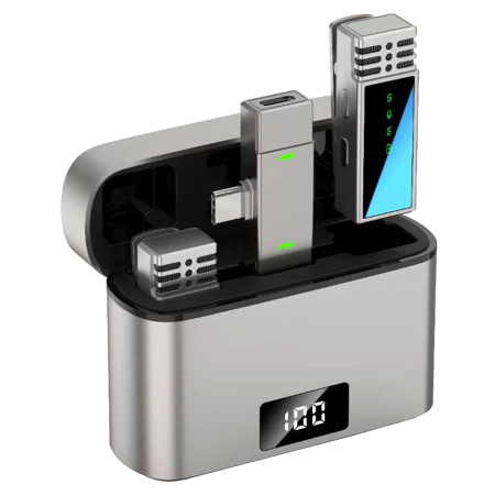 Микрофон петличный беспроводной JMARY MW-15 Type-C, Bluetooth, серый металлик фото