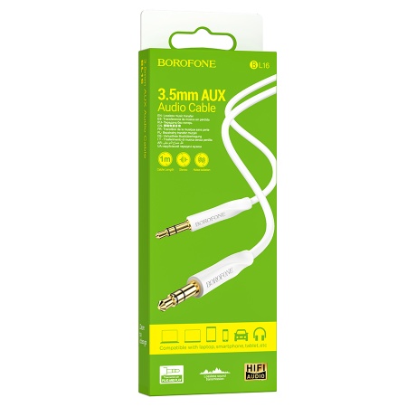 Аудиокабель BOROFONE BL16 AUX Jack 3,5 (m) - Jack 3,5 (m), 1 м, белый фото