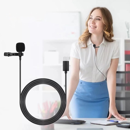 Микрофон петличный проводной JMARY MC-R2, Type-C, 2 м, черный фото