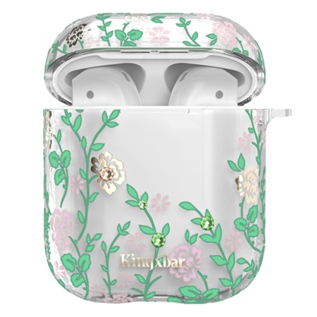 Чехол пластиковый Kingxbar со шнурком для Airpods 2, прозрачный, зеленый плющ (15) фото