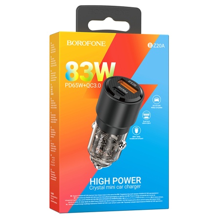 Автомобильное зарядное устройство BOROFONE BZ20A Smart, 1xUSB + 1xUSB-C, 83W, черный фото